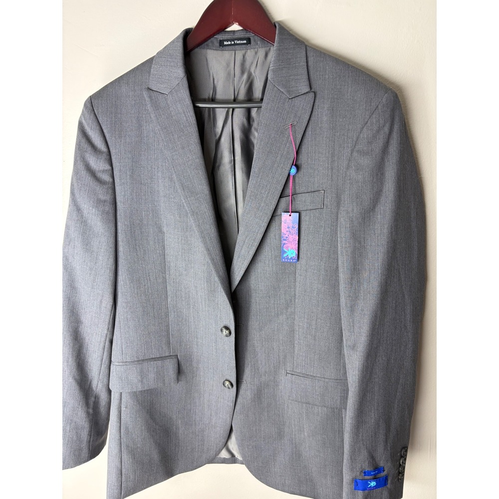 Egara Mens Grey 100% Wool Slim Fit Suit Jacket Blazer Size 40 Long NWT